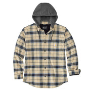 Carhartt Men's Rugged Flex Relaxed Fit Flannel Fleece Lined Hooded Shirt Jacket, Oatmeal Plaid, X-Large, 107011