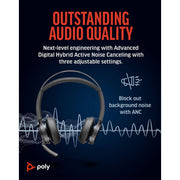Poly Voyager Focus 2 Wireless Bluetooth Headset with Active Noise Cancelling, USB Type-C, Over-the-Head, Black, 9T9J6AA#AC3