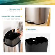 FDW TC-ST13-SS 13 Gallon/50 L Garbage Can Kitchen Trash Can with Lid for Office Bedroom Bathroom Step Trash Bin Fingerprint-Proof Brushed (Stainless Steel)