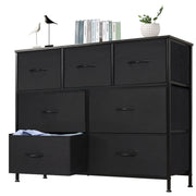 EDX WMED-BC 7 Drawer Dresser Wide Chest Of Drawers Fabric Storage Tower with Wood Top for Bedroom, Living Room, Hallway, Black