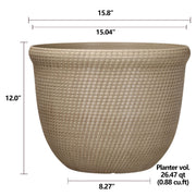Better Homes & Gardens Tatum Recycled Resin Garden Planter, Khaki Chino, 15.8in Round, Geometric Pattern