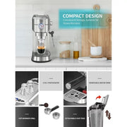 Gevi Gecme418e-U Stainless Steel Silver 20 Bar Professional Espresso Machine With 35oz Water Tank