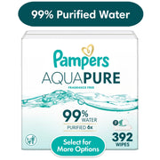 Pampers Aqua Pure Baby Wipes, Unscented, Hypoallergenic, Sensitive Skin, 7-Pack, 392 Count, 87699210