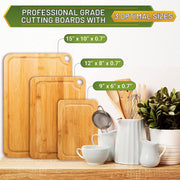 Cookgen CGXCB105 Premium Extra-Thick Bamboo Chopping Boards Set of 3 with Juice Groove and Handles, 38x25cm