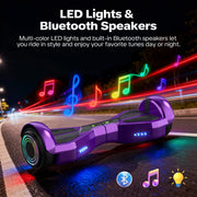 Mosta All Terrain Self-Balance Electric Scooter with Bluetooth Speakers, LED Lights, 6.5-Inch Wheels, Purple, 165 lb Capacity