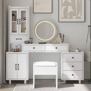 Ktaxon Makeup Vanity Set with USB Charging 3 Color Lighted Mirror Large Makeup Vanity with Storage Cabinet and Drawers