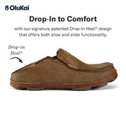 OluKai Moloa Men's Slip-On Shoes, Premium Full-Grain Leather, Fold-Down Heel, Ray/Toffee, Size 11.5, Medium Width, 10128-2733