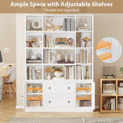 Homfa Cube Bookcase, 71in Tall, 12 Cubes, 4-Tier Triple Row Bookshelf with Storage Drawers and Doors, White with Gold Knobs