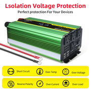 LVYUAN Power Inverter 3000W Continuous 6000W Peak Pure Sine Wave 12V DC to 110V AC Converter with 4 AC Outlets, 4 USB Ports, LCD Display, Remote Control, Green F-3000P