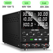 NICE-POWER SPS3010-2KD Dual DC Power Supply, 4-in-1 Variable Output, 30V 10A Independent, 60V 10A Series, 30V 20A Parallel, High Precision Digital Display, Metal Compact Design