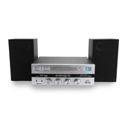 Naxa Electronics Victor Milwaukee 50 Watt Desktop CD Stereo System with Bluetooth, Functioning Square VU Meters, Detached Speakers, Remote Control, Silver