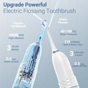Marchpower 2001 Electric Toothbrush and Water Flosser Combo, Cordless 2-in-1 Dental Cleaning Tool with 6 Modes, Memory Function, USB-C Charging, IPX7 Waterproof, White