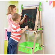RLUETIME Adjustable Magnetic Whiteboard Kids Art Easel with Double-Sided Board, Marble Run, Complete Art Kit, Green