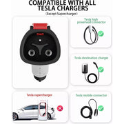Adsafe Tesla to J1772 Adapter, 60 Amp, 250V Fast Charger, White