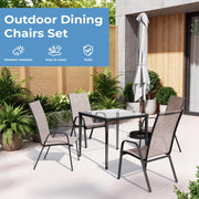 FUNDAZE Outdoor Dining Chairs Set of 4, Stackable Patio Dining Chairs with Armrest, Brown Fabric, Rustproof Steel Frame, High Back, Space Saving Design