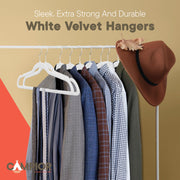 Campior Velvet Hangers, 150-Pack, Heavy-Duty 10 lbs Capacity, 360 Swivel Hook, Non-Slip White Velvet Finish, Space-Saving Design