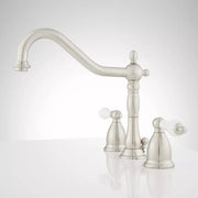 Signature Hardware SH449713BN Victorian Gooseneck Bathroom Faucet - Porcelain Lever Handles - Brushed Nickel