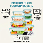 SHIGEER Glass Food Storage Containers, 8-Piece Set, Airtight Leak-Proof Locking Lids, Borosilicate Glass, Microwave Oven Freezer Safe, BPA Free, Green Rectangle