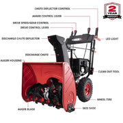 PowerSmart Db7109A 24 in. Two-Stage Electric Start 212CC Self Propelled Gas Snow Blower