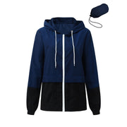 Rosvigor Womens Waterproof Raincoat, Lightweight Colorblock Windbreaker Jacket, Hooded with Pockets, Mid-Length, Relaxed Fit, Blue