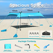 Easierhike 10x10 Beach Canopy, Windproof Sun Shelter with UPF 50+ Protection, 8 Large Sandbags, 4 Aluminum Poles, Portable Outdoor Tent, Turquoise
