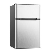 Simzlife 3.2 Cu Ft Two Door Mini Refrigerator with Freezer, Adjustable Removable Glass Shelves, Silver Matte Finish, RF-H