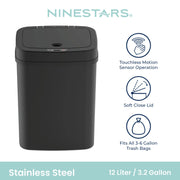 Nine Stars Automatic Bathroom Trash Can, 3 Gallon Plastic Motion Sensor Trash Can with Soft Close Lid, Black
