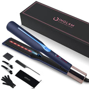 InGlam HS0118 Infrared Flat Iron Hair Straightener, 1.75 in Wide Titanium Plates, Ionic Technology, 11 Temperature Settings, Prussian Blue