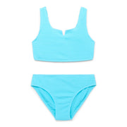 Wonder Nation Little Girls and Big Girls Scrunch Bikini Swimsuit with UPF 50+, 2-Piece, Size: 18, Blue