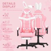 Soontrans Pink Gaming Chair with Footrest, Ergonomic Office Chair with Lumbar Pillow and Adjustable Headrest, 360 Swivel, Reclining Backrest, Pink and White