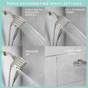 Danco Seventy 3-Setting Dual Combo Showerhead, Fixed and Handheld, Brushed Nickel, 7.64-Inch Rainfall, 59-Inch Hose, 12162