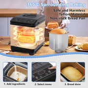 KBS MBF-070 2LB 20-in-1 Bread Maker Machine w/Automatic LCD Display, 15-Hour Delay Timer, Black