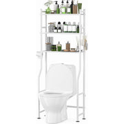 DTIG 3-Tier Freestanding over the Toilet Storage Shelf, Metal Bathroom Organizer w/4 Hooks & Paper Holder, White