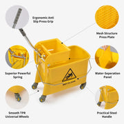Midoneat Side Press Wringer Combo Mop Bucket on Wheels, 22 Quarts, Including One Mop,Yellow