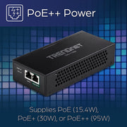 TRENDnet PoE Injector, Gigabit PoE++ 95W, Metal Enclosure, Wall Mount, Black, TPE-119GI