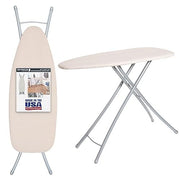 Seymour Home Products Adjustable Height Ironing Board, 18in Wide Steel Frame, 100% Cotton Cover, Iron Rest, Beige Linen, 4760224