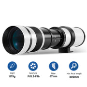 JINTU 420-1600mm f/8.3 HD Manual Telephoto Zoom Lens with 2X Teleconverter, White, Compatible with Canon EOS DSLR Cameras