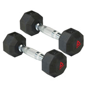 Reebok Delta Hex Dumbbell, 5lb Pair, Rubber-Coated Cast Iron, Chrome Handle, 17-67154W