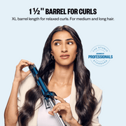 BaBylissPRO Nano Titanium Extended Barrel Hair Curling Iron, 1.5 in, Blue, 5 Digital Temperature Settings up to 430F, BNTW150XLUC