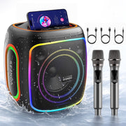 Seenda Karaoke Machine, 50W Portable PA System with Bluetooth 5.3, Dual Wireless Microphones, IPX5 Waterproof, RGB Lights, Black