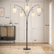 SUNMORY 5 Lights Tree Floor Lamp, 83.5 Large Tall Standing Lamp with Drum Linen Lampshade
