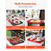 KFFKFF Set of 2 Melamine Serving Trays with Handles, Non-Slip Striped Surface, Black and Red, 17 x 10.35 in, TS-7068