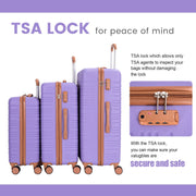 Amalodie 6 PieceABS Hard Shell Travel Suitcase Set With TSA Lock, Light Purple