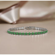 JeenMata RHJGJ932CzmnMay11 11 TCW Round Cut May - Emerald - Birthstone Tennis Bracelet for Women in Eternity Design - White Gold Plating  Female  Adult
