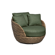 Beautiful BE5636225828012 Wicker Outdoor Swivel Chair with Boucle Cushions, Brown/Thyme by Drew Barrymore