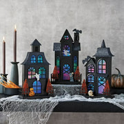 Pre-Lit Metal Halloween Houses, Set of 3