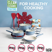 Tasty 16 Piece Clean Ceramic Non-Stick Aluminum Cookware Set, Slate Blue