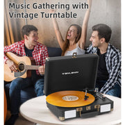 TANLANIN Bluetooth Record Player, 3-Speed Belt-Drive Turntable with Dual Built-In Speakers, USB Recording, RCA AUX Headphone Output, Black PU Leather Case, TE-2021BLACK