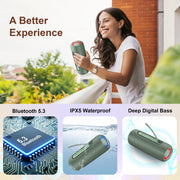 Fisher Portable Bluetooth Speaker, Studio Pro Boombox, 14W Peak Power, IPX5 Waterproof, 8H Playtime, RGB LED Lights, TWS, Bluetooth 5.3, Built-in Mic, Green, SBT650GRN-Green