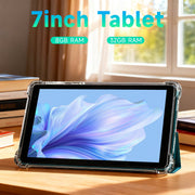 NOVOJOY 7 Inch Android 15 Tablet, 8GB RAM (3GB Built-in + 5GB Virtual), 32GB ROM, 1TB Expandable Storage, Dual Camera, IPS HD Display, 5G, WiFi 6, Bluetooth 5.0, Navy Blue with Premium Business Leather Case